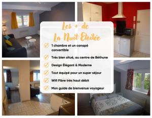 a collage of photos of a kitchen and a living room at Nuit étoilée in Béthune