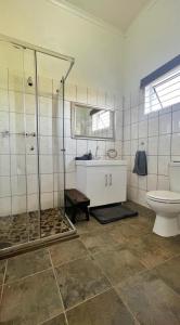 a bathroom with a shower and a toilet at Bridge View in Hopetown +23 photos