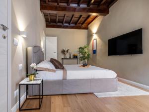 1 dormitorio con 1 cama grande y TV de pantalla plana en Santa Croce Luxury Suite - Dolcevita Holiday en Florence