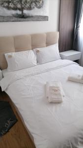 茲拉蒂博爾的住宿－NUMBER ONE ZLATIBOR，一张白色的大床,带两条毛巾