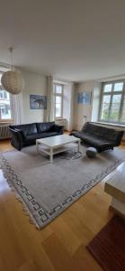 a living room with a couch and a coffee table at Grosse Ferienwohnung im Herzen von Glarus in Glarus
