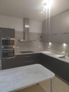 a kitchen with stainless steel appliances and a white counter top at Appartement spacieux proche du centre ville in Strasbourg +1 photo