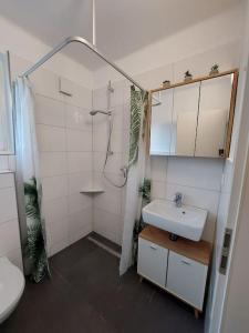 Gemütliche Familienwohnung mit WLAN und Stellplatz tesisinde bir banyo