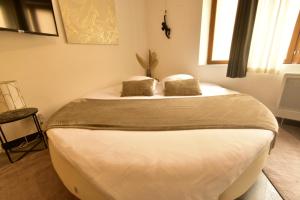 une chambre avec deux lits dans une pièce dans l'établissement Appartement jacuzzi Gold&Night, à Verneuil-sur-Avre