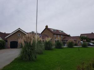 a house with a flag pole in a yard at Sportpension Heartstay in Midsland