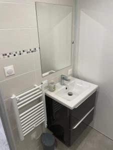 a bathroom with a sink and a mirror at Joli logement au pied des Alpilles in Eyguières