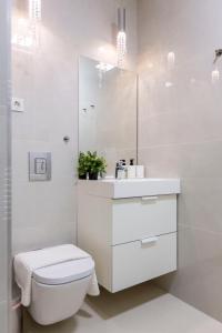 ein weißes Bad mit einem WC und einem Waschbecken in der Unterkunft Exclusive Downtown Apartment in the Heart of Budapest in Budapest