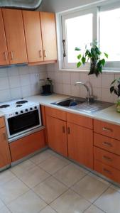 a kitchen with a stove and a sink and a window at Hidden Treasure Unique Apartments Kokkari Samos in Samos +98 photos