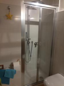 y baño con ducha y puerta de cristal. en L'Approdo 2, en Casalnuovo di Napoli