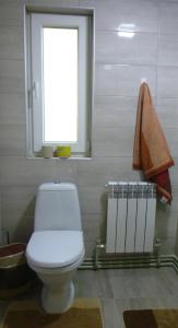a bathroom with a white toilet and a window at Pid lisochkom in Verkhovyna
