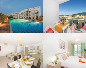 马萨尔福恩Sea View Suite!的公寓的三张照片拼贴