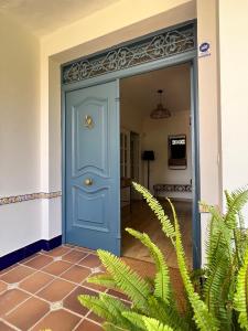 niebieskie drzwi domu z rośliną w obiekcie Casa Ciaurriz w mieście Mairena del Aljarafe