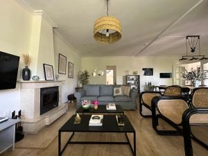 a living room with a couch and a fireplace at Casa Ciaurriz in Mairena del Aljarafe