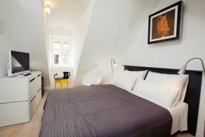 1 dormitorio con 1 cama grande y TV en Grgur Ninski Rooms en Split