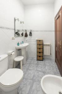 a white bathroom with a toilet and a sink at Apartamentos turísticos La Flor in Muros de Nalón