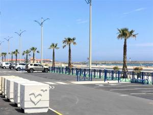 um parque de estacionamento junto à praia com palmeiras em Appartement Port-la-Nouvelle, 2 pièces, 5 personnes - FR-1-229C-89 em Port-la-Nouvelle