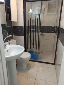 a bathroom with a shower and a toilet and a sink at Heart of The City + History + Amenities + City Attractions in Antalya