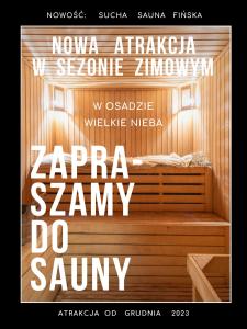 um poster de uma sauna com as palavras zapa samasy em Osada Wielkie Nieba em Krynica-Zdrój