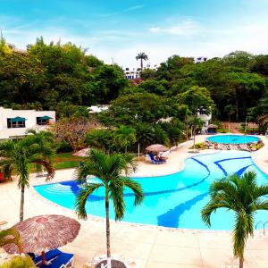 薩姆的住宿－Green9 Hotel & Beach Resort Same，享有棕榈树游泳池的顶部景致