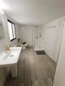 y baño con lavabo, ducha y aseo. en By Urquinaona Rooms, en Barcelona