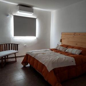 a bedroom with a large bed and a window at Salir del Cráter Apart in Chilecito