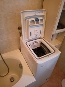 uma máquina de lavar roupa na casa de banho ao lado de um WC em Casa sul Lago di Lugano - Besano / Porto Ceresio em Besano