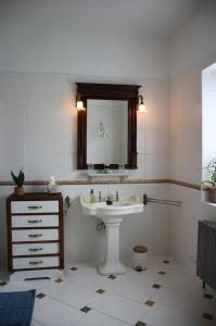 La salle de bains est pourvue d'un lavabo et d'un miroir. dans l'établissement LE MONTESSER, 