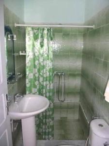 y baño con ducha, lavabo y aseo. en Diar Karim Djerba, en Midoun