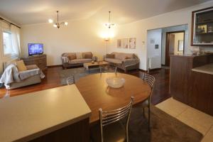 卡斯托里亞的住宿－LIDA'S APARTMENT LAKE VIEW，客厅配有桌子和沙发