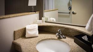 a bathroom with a sink and a mirror at Courtyard by Marriott Norman in Norman