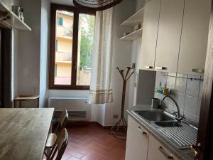 フィレンツェにあるTorrigiani Flatのキッチン(シンク、テーブル付)、窓が備わります。
