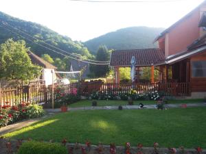 un patio con una valla y una casa en Guesthouse Tadic, en Guča