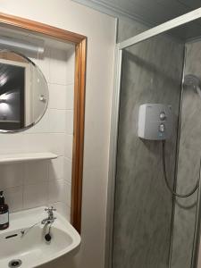 a bathroom with a shower and a sink at Ferry House Holidays in New Ross