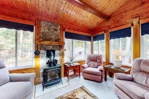 - un salon avec une cheminée dans une cabine dans l'établissement Lily Bay Getaway, à The Highlands