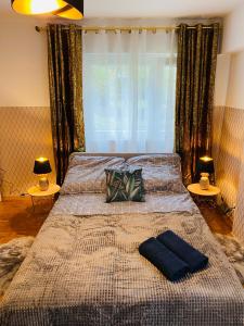 1 cama grande en un dormitorio con 2 lámparas en ClickTheFlat Solidarności City Center Apart Rooms en Varsovia