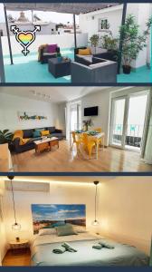 twee foto's van een woonkamer en een slaapkamer bij Sunny Terrace - Lovely Center Apartments Alameda in Sevilla