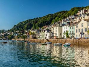 a town on the shore of a body of water with boats at Seas the Day Cottage, Dartmouth in Dartmouth