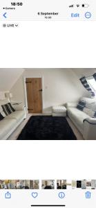 two pictures of a living room with a couch at Kings head Inn in Stutton