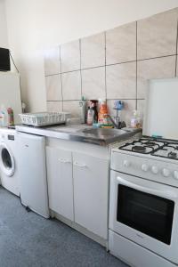 cocina con fogones blancos y lavavajillas en Appartement spacieux Lille en Lille