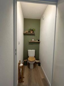 a small bathroom with a toilet in a hallway at Romantique Room in Muret