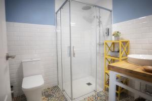 a bathroom with a shower and a toilet and a sink at Casa Regente in O Viso