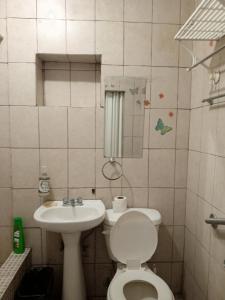 a small bathroom with a toilet and a sink at Recamara confortable en San Nicolás in Monterrey
