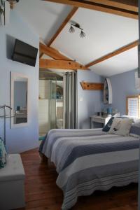 1 dormitorio con 1 cama y TV en la pared en La Maison de Vénus en Luçon