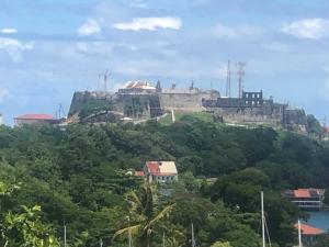 ein Schloss auf einem Hügel mit Bäumen in der Unterkunft CasaCalypso Grenada in Belmont