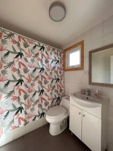 een badkamer met een toilet en een wastafel bij Casas Altos del Simpson in Coihaique