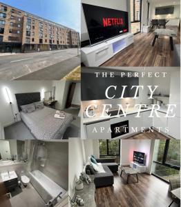 a collage of photos of a city center apartment at Perfect City Centre Apartment in Birmingham