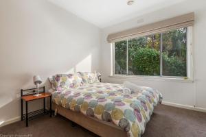 ein Schlafzimmer mit einem Bett und einem Fenster in der Unterkunft City Lights Spacious walk to restaurant strip in New Town