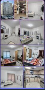 un collage de cuatro fotos de una habitación en Abu Dhabi Tourist Club-Hotel Home Stay, en Abu Dabi