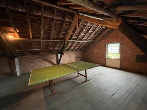 una mesa de ping pong en una habitación con techo en AVEIRO MAIAS VILLAGE - CASA DO ÁLVARO, 
