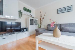 a living room with a couch and a tv at City Park Apartments - #11-12 - Apartments mit Ambiente am Park in Leipzig